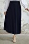 Luisa Waist Elastic Pleated Skirt - Navy Blue - 2