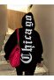 Unisex Plus Size Black Chicago Printed Hooded Oversize Sweatshirt Hoodie - 2