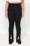 Black High Waist Knitted Large Size Trousers with Slits Tbbss22Pl00014 - 10