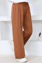 3042-1 Elastic Waisted Comfortable Cut Casual Trousers Brown - 3