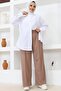3042-1 Elastic Waisted Relaxed Cut Casual Trousers Mink - 4