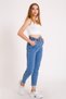 Women's Mid Blue Waist Elastic Boyfriend High Waist Denim Pants - 5