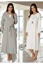 Women's Blue Long Sleeve Cotton Maternity Maternity Dressing Gown Nightgown Set - 3