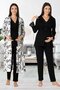 Women's Black Special Design Cotton Maternity Maternity Dressing Gown, Pajama Set, Nightgown Set of 4 - 2
