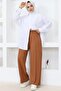3042-1 Elastic Waisted Comfortable Cut Casual Trousers Brown