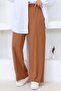 3042-1 Elastic Waisted Comfortable Cut Casual Trousers Brown - 2