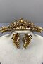 Honey Color Leyla Model Henna Bridal Crown and Leaf Stone Earring Set – Crown, Crystal Stone, Stylish Model –