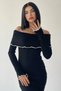 Knitwear Fabric Long Sleeve Carmen Collar Midi Length Black Dress 175