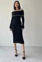 Knitwear Fabric Long Sleeve Carmen Collar Midi Length Black Dress 175 - 2