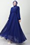 Pleated Chiffon Dress with Elastic Waist Night Blue