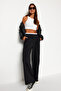 Siyah Wide Leg Boxer Kemer Detaylı Örme Pantolon TWOAW24PL00360 - 3