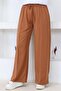 3042-1 Elastic Waisted Comfortable Cut Casual Trousers Brown - 4