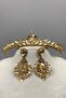 Honey Color Thin Ilayda Model Bridal Crown and Leaf Stone Earring Set – Crown, Crystal Stone, Stylish Model