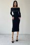 Knitwear Fabric Long Sleeve Carmen Collar Midi Length Black Dress 175 - 5