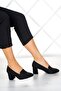 Della Black Crepe Square Toe Thick Heeled Classic Shoes - 2
