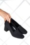 Della Black Crepe Square Toe Thick Heeled Classic Shoes - 4