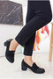 Black Skin Leather Thick Heel Casual Women's Shoes - 5