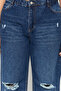 Koyu Mavi Yüksek Bel Destroylu Geniş Paça/Wide Leg %100 Pamuk Büyük Beden Jeans TBBSS22JE00006 - 9