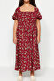 Burgundy Patterned Woven Chest Elastic Dress TBBSS22EL1611 - 4