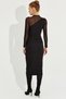 Women's Black Tulle Detailed Asymmetrical Midi Dress EY2601 - 6