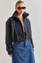 Women's Navy Blue Zippered Bomber Coat 50011051 - 5