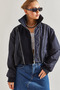 Women's Navy Blue Zippered Bomber Coat 50011051