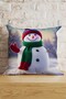 Christmas Themed Snowman Patterned White Blue Digital Printed Decorative Pillow and Cushion Cover - 3