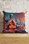 New Year's Themed Snowy House Patterned Green Digital Printed Decorative Pillow and Cushion Cover - 2
