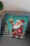 New Year Themed Santa Claus Patterned Green Digital Printed Decorative Pillow and Cushion Cover