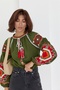 Geometric Embroidery Cotton Shirt with Green Tassels - 2