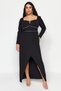 Black Stone Embellished Long Sleeve Slit Woven Evening Dress/Graduation/Engagement/Night Dress Tbbaw24Ad00001