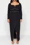 Black Stone Embellished Long Sleeve Slit Woven Evening Dress/Graduation/Engagement/Night Dress Tbbaw24Ad00001 - 4