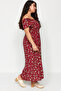 Burgundy Patterned Woven Chest Elastic Dress TBBSS22EL1611 - 2