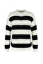 Siyah Casual Oversize Fit Geniş Kalıp Bisiklet Yaka Çizgili Triko Kazak TMNAW23KZ00106 - 15