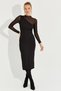 Women's Black Tulle Detailed Asymmetrical Midi Dress EY2601