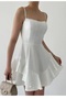 Women's Skirt Layered Detail Adjustable Thin Strap White Dress 102 - 7