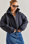 Women's Navy Blue Zippered Bomber Coat 50011051 - 4