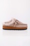 Women's Softie Beige Suede Furry Flat Slippers - 6