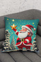 New Year Themed Santa Claus Patterned Green Digital Printed Decorative Pillow and Cushion Cover - 3
