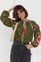 Geometric Embroidery Cotton Shirt with Green Tassels