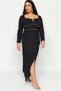 Black Stone Embellished Long Sleeve Slit Woven Evening Dress/Graduation/Engagement/Night Dress Tbbaw24Ad00001 - 2