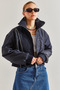 Women's Navy Blue Zippered Bomber Coat 50011051 - 3