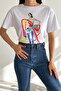 Women's White Printed Cotton T-Shirt - 5