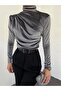 Women's Gathered Velvet Blouse - 3