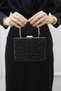 Women's Black Stoned Evening Dress Clutch Portfolio Bag - 3