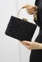Women's Black Stoned Evening Dress Clutch Portfolio Bag - 4