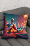 New Year's Themed Snowy House Patterned Green Digital Printed Decorative Pillow and Cushion Cover - 3