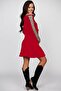 Women's Long Sleeve Leopard Detailed Mini Dress - Crew Neck, Two Thread