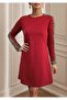 Women's Long Sleeve Leopard Detailed Mini Dress - Crew Neck, Two Thread - 5