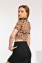 Women's Brown Half Fisherman Short Sleeve Crop Bady - 3